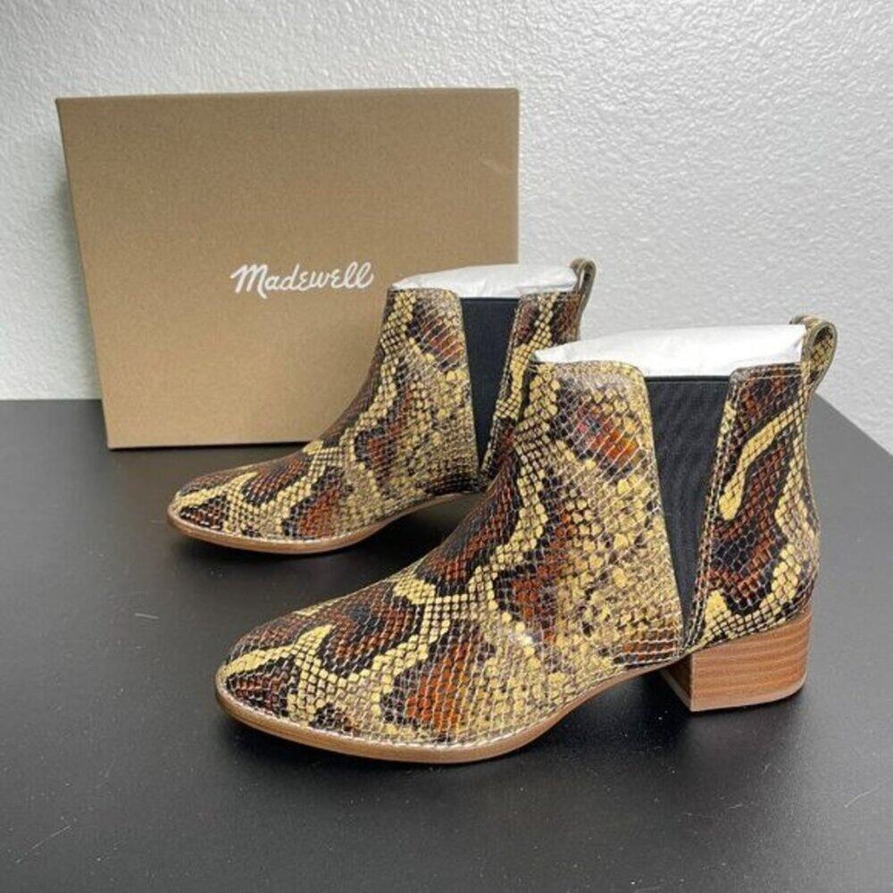 Madewell Womens Boots Size 6 Brown Cara Snakeskin Embossed Leather Chelsea - Picture 4 of 8